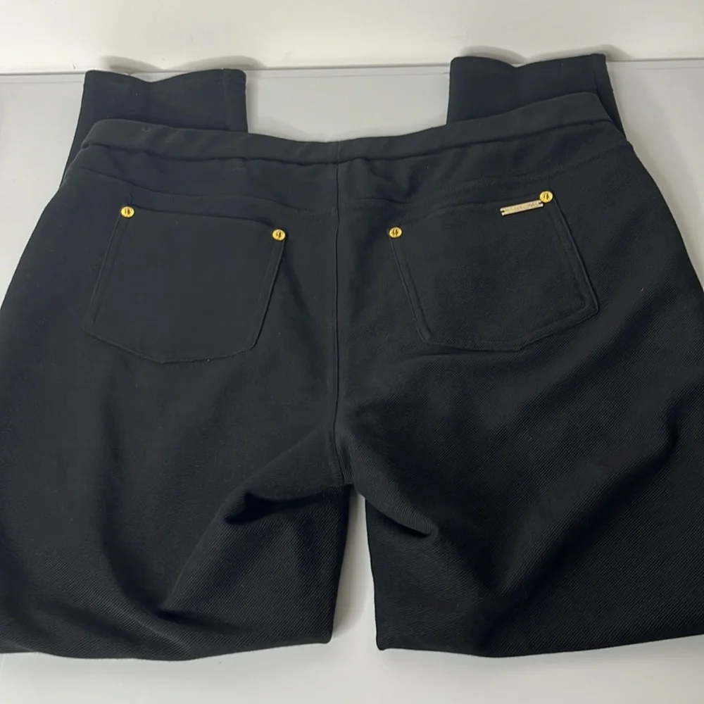 Michael Kors Black Sz L stretch Pant Business gold accent logo on back side